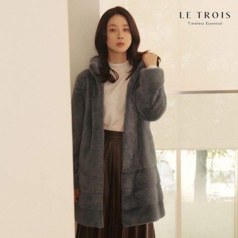 [KT알파쇼핑][LE TROIS}23FW 이보영의 르투아 휘메일 풀스킨 후드밍크코트