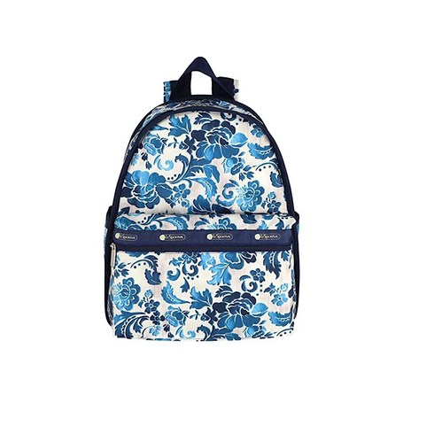 LeSportsac 다마스크 드림 베이직 백팩/배낭 스타일 7812/색상 E478 터키석 & 로열 블루 토널 스크롤 블로썸 & 덩굴 모티프 로맨틱하고 우아한 다마스크 디자인