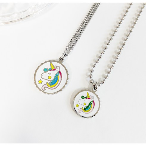어린이 아기 돌선물 유니콘 써지컬스틸 미아방지 목걸이, 작은유니콘, 기본체인, 유아용(35cm+3.5cm)