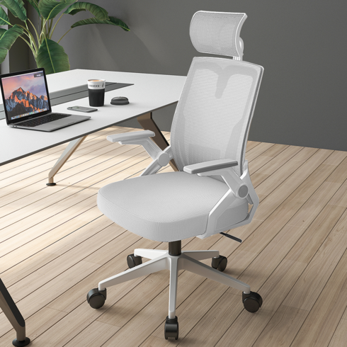 사무의자 - Kurua 라텍스 사무용 메쉬의자 의자 화이트+그레이, 라텍스+헤드레스트/팔조절