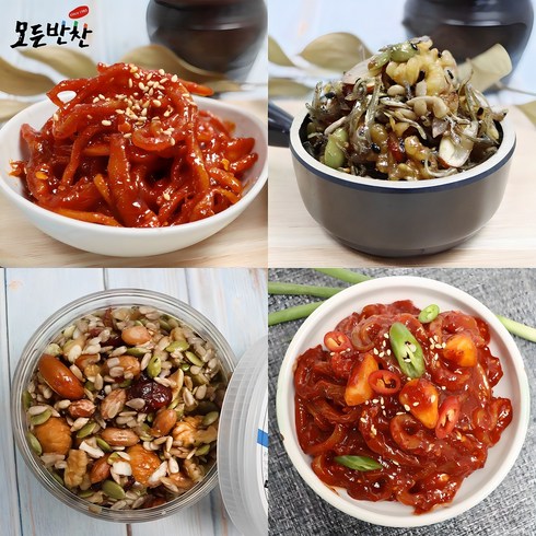 반찬 - [모든반찬] 밑반찬 4종세트 각400g/ 진미채무침+멸치조림+영양모듬콩+오징어젓, 400g, 1개