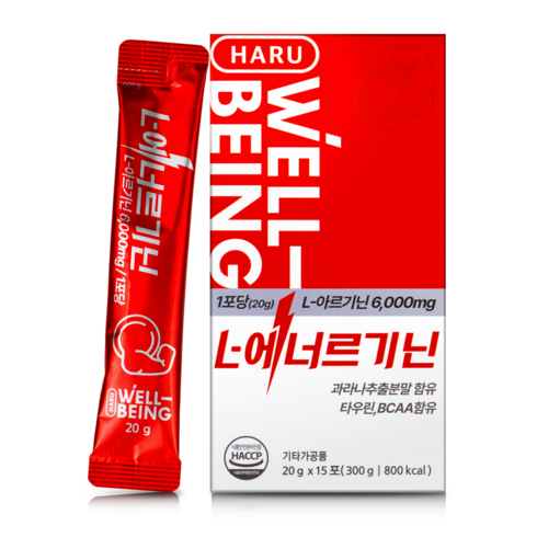 하루웰빙 L아르기닌 L에너르기닌 6 000 mg 고함량 아르지닌 엘아르기닌 BCAA 부스터, 20g, 1개