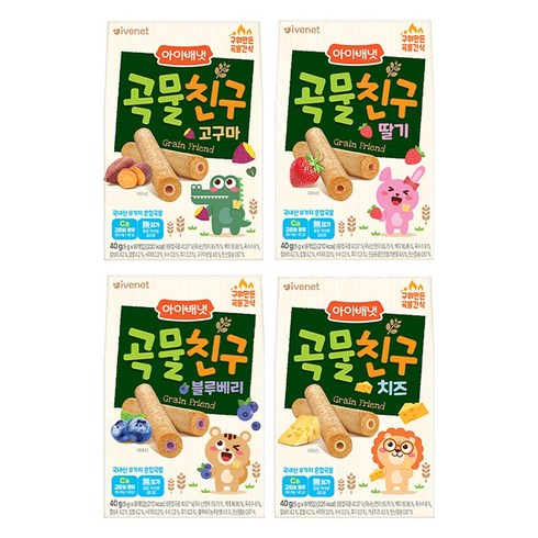 아이배냇곡물친구 - 아이배냇 곡물친구, 딸기+치즈+고구마+블루베리, 40g, 1세트