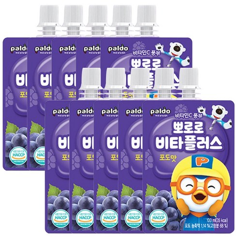 팔도뽀로로어린이음료8종10+10+10티몬 - 팔도 뽀로로 비타플러스 음료, 포도맛, 100ml, 10개