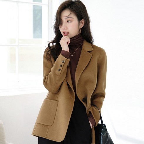 2023년 가성비 최고 캐시미어100코트 - 프리미엄 양면 캐시미어 코트 여 쇼트 2023년 봄 몸매 모직 코트 럭셔리 슈트69212