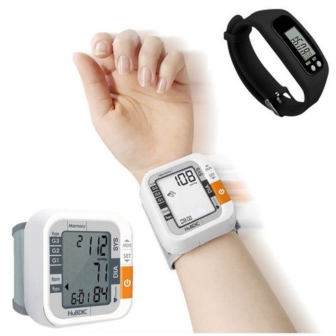 심전도 측정기  자동혈압계 - [만보기 증정] 휴대용 손목형 혈압계 혈압 측정기 혈압체크기 자동, HBP550, 1개