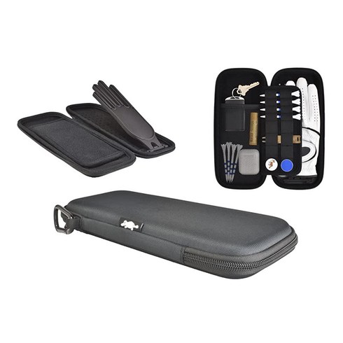 Platypus 골프 Co. Caddie Case 경첩이 달린 뻣뻣한 셰이퍼가 있는 장갑 홀더 휴대폰 티 디봇 도구 볼 마커용 보관 슬롯이 있는 하드 케이스 프로텍터 및 오거, Right Hand (For Lefty Golfers), Black, Black