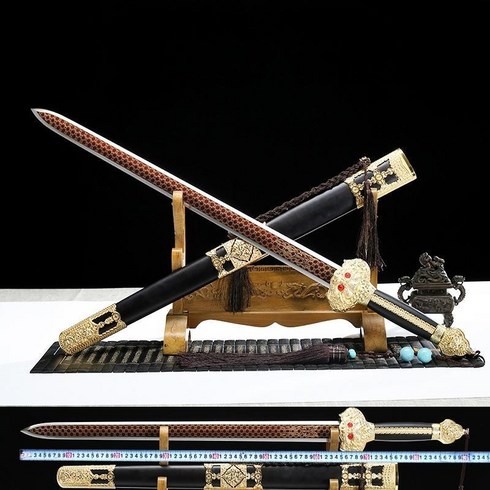 메탈 합금 100cm 고급 탄소강 망간강 도검 칼 무기 환두 대도 창포검 칼 중세 고대 롱 소드 코스튬 코스프레 환도 대련용 삼국지 삼국 시대 장식용 인테이러, 블랙 다른65cm