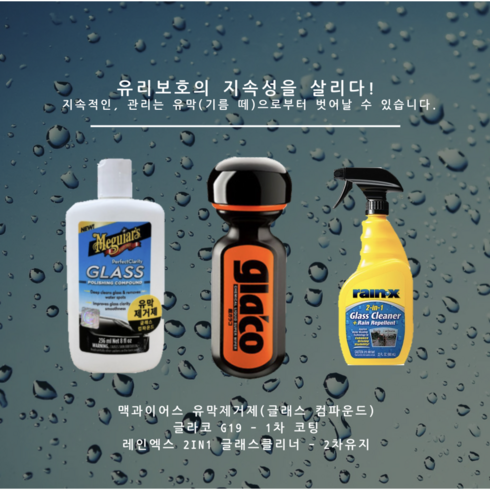 맥과이어스 유막제거컴파운드(스펀지)+G19글라코+레인엑스(2in1) 유리유막발수관리세트, 23670680ml, 3통