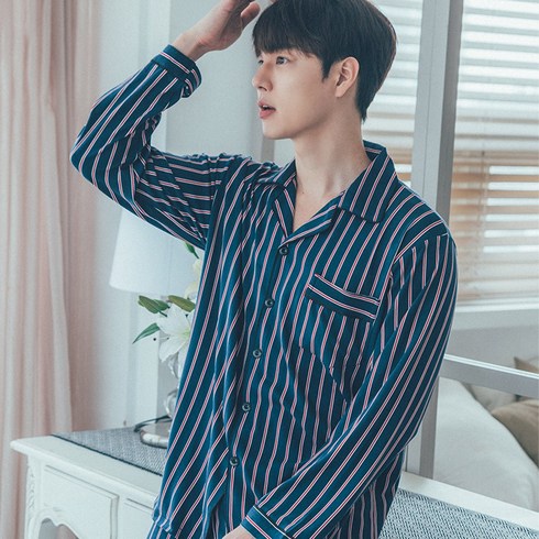 도씨 남성용 피치기모 긴팔 카라 잠옷 상하의 세트