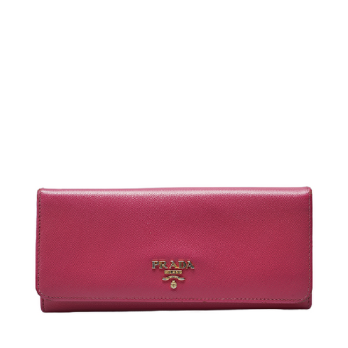 프라다 [빈티지] 핑크 카프스킨 사피아노 로고 여성 장지갑 1M1132 PC1223 WL 00016