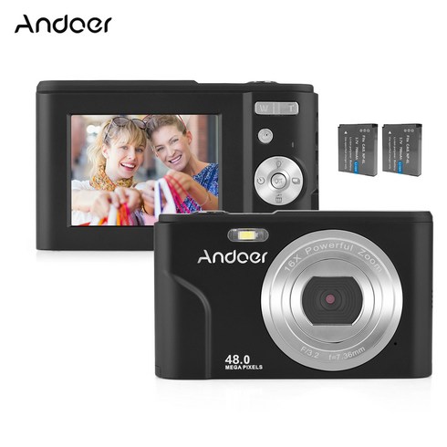 Andoer 48MP IPS패널 디지털 카메라 1080P, 블랙