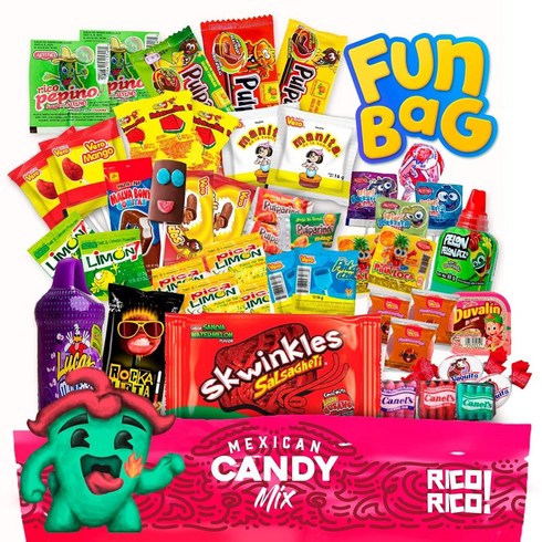 멕시코시타이탄프로 - 100개 세트 가방 RICO RICO 멕시코 캔디 100개 - Dulces Mexicanos Surtidos 멕시코 스낵 멕시코 캔디 달콤하고 매운 캔디 모듬 믹스 by, 1개, 1.22kg