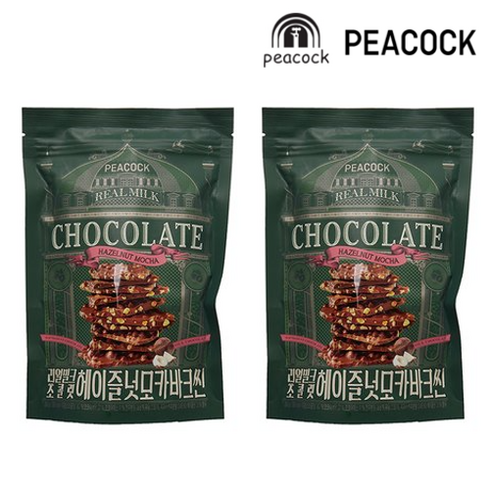 피코크 PEACOCK 헤이즐넛 모카 바크씬 260g 리얼 밀크 초콜릿 코코아 버터 이과수 커피 수능 시험 합격 발렌타인 선물 당충전 당보충, 2개