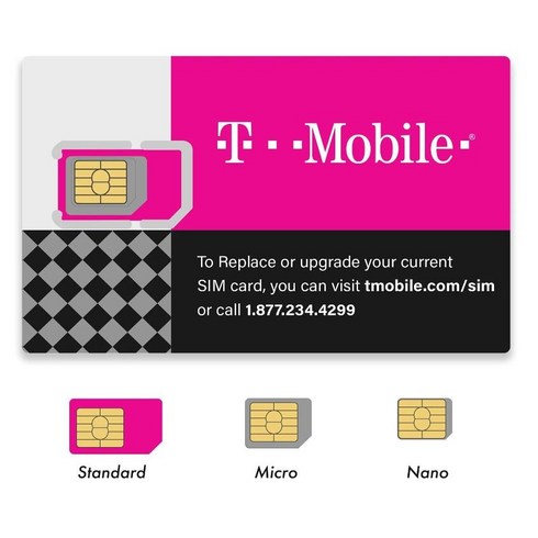 t데이터쿠폰 - (2 Pack) Authentic Official T-Mobile SIM Card Micro/Nano/Standard GSM 4G/3G/2G LTE Prepaid/Postpaid, 2개, Pink