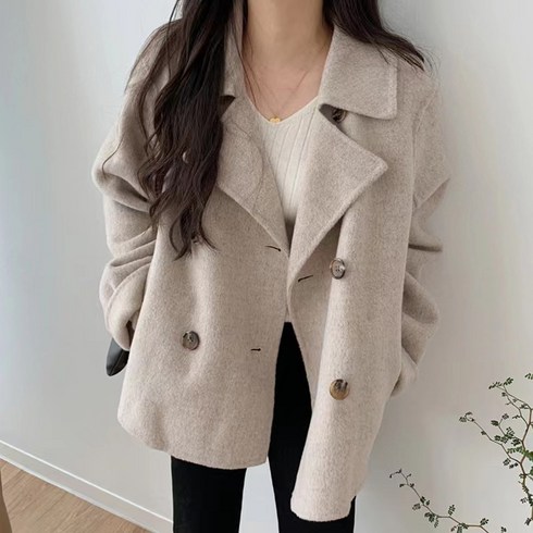 DFMEI 가을 겨울 분위기 정장 넥 더블 박시 캐주얼 루즈핏 긴팔 기모 모직 코트