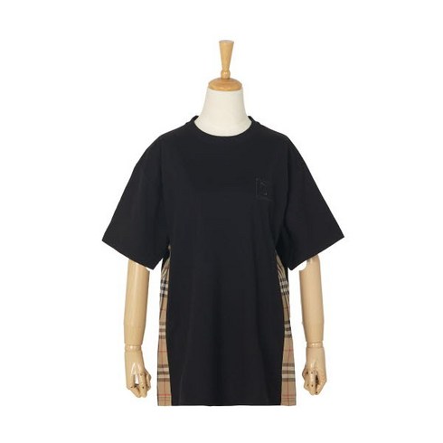 캐릭 체크 라운드 티셔츠  - [버버리] 캐릭 체크 라운드 티 셔츠 (블랙 / 화이트)