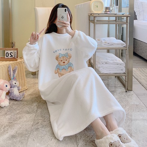 2023년 가성비 최고 겨울호캉스 - 디얼마이 극세사 긴팔 원피스 파자마 잠옷