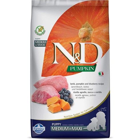 Farmina ND Dog Dry Puppy GrainFree Pumpkin MediumMaxi Lamb Blueberry 5.5 Pounds