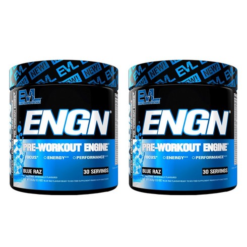 헬스부스터 - EVLUTIONNUTRITION ENGN 프리-워크아웃 엔진 블루 라즈 맛, 2개, 312g