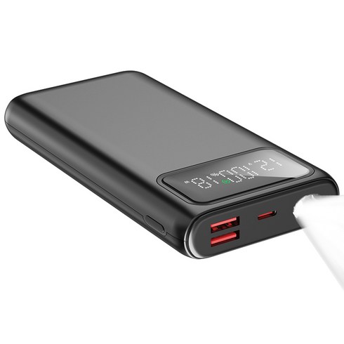 대용량 LED 조명 고속충전 잔량표시 보조배터리 20000mAh PD22.5W QC3.0, 블랙