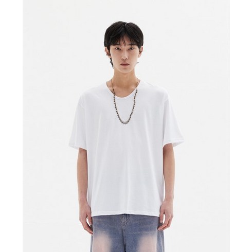 르마드 르 LEMARD U넥 실켓 세미오버핏 티셔츠 - 화이트140107