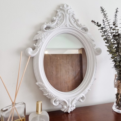 엔틱거울 - 프렌치 타원형 화이트 인테리어 벽거울 엔틱 빈티지 화장대 거울, White