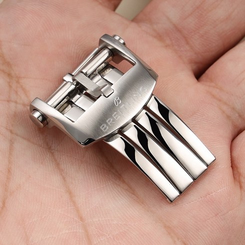 스마트워치줄 BREITLING 매트 걸쇠 버클 스틸 시계 가죽 스트랩 밴드 실버 20mm