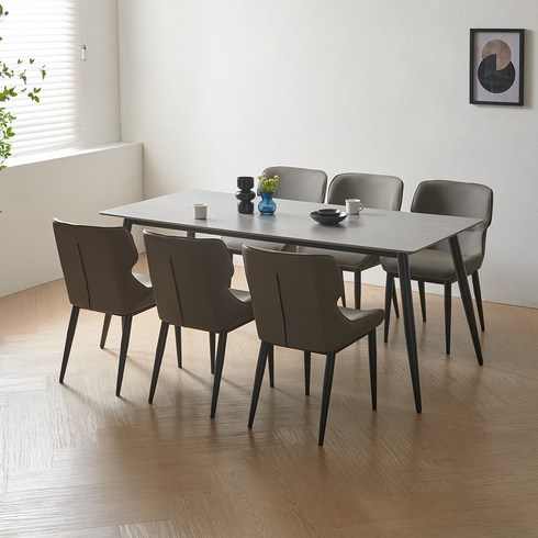 라로퍼니처 캐슬 1800 포세린 통 세라믹 6인 식탁 세트, 그레이, 그레이 6개