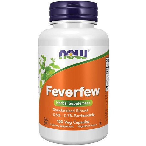 파테 - NOW 보충제 Feverfew 0.5% - 0.7% 파테놀라이드 허브 보충제 식물성 캡슐 100개 (1팩), 100정