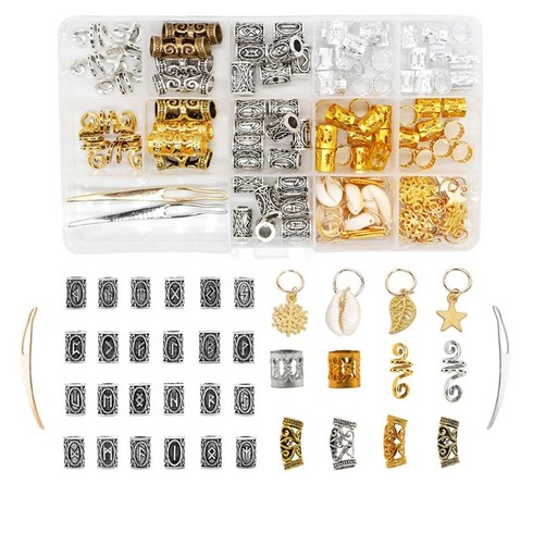 헤어커프 - 112pcs Dreadlock Jewelry Metal Mear Hair Braiding Cuffs Rings Tube Beads Pendants, 112개