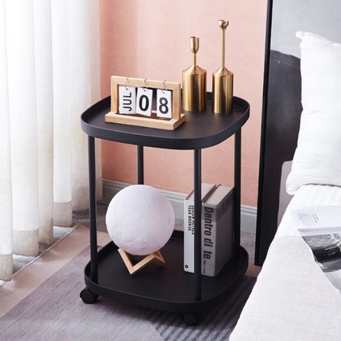 2023년 가성비 최고 가습기 트롤리 - 리빙공감 무빙 침대 거실 사이드테이블 트롤리 수납선반, 1개, 블랙