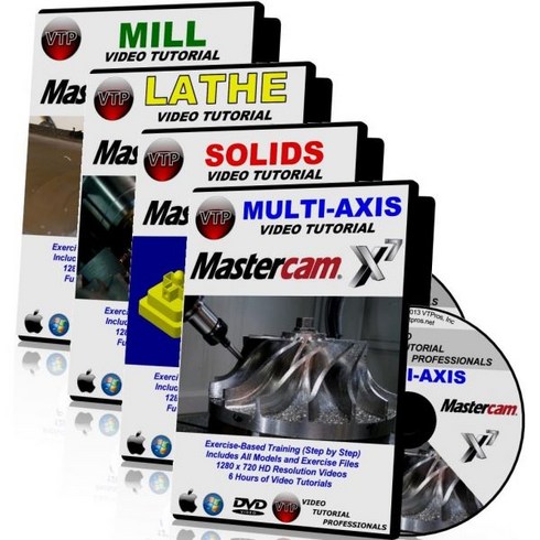 마스터캠 X1X7 밀 선반 솔리드 및 720P HD의 다축 비디오 튜토리얼 교육 번들
