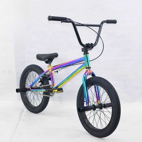 bmx자전거 - 묘기자전거 BMX 자전거 입문용 18인치 스트리트 익스트림 가벼운 성능 스턴트 액션, 블랙레인보우