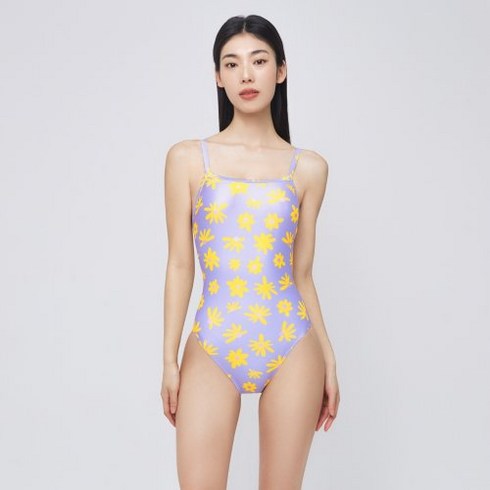 BARREL 우먼 키팅플라워 V백 수영복 페일퍼플 (B3SWSWS015PAP) WOMEN KITTING FLOWER V BACK SWIMSUIT PALE PURPLE, 100
