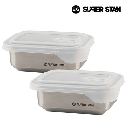 슈퍼 스텐 밀폐 용기 2개세트 전자렌지 가능, 1개, 사각 500ml 2개세트