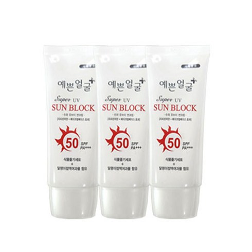 예쁜얼굴 수퍼 유브이 썬크림 50 SPF PA+++/약국/선크림/자외선차단/메이크업베이스 겸용, 화이트, 3개