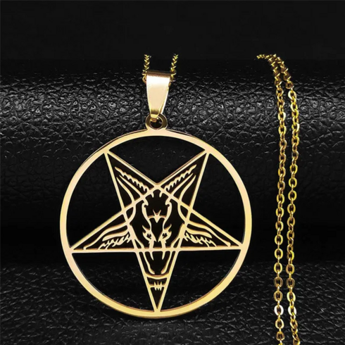 Large Talisman-Baphomet 스테인레스 스틸 목걸이 고스 이교 오각형 남성용 Satan Gothic Goat Jewerly Satanic Amulet Lucif