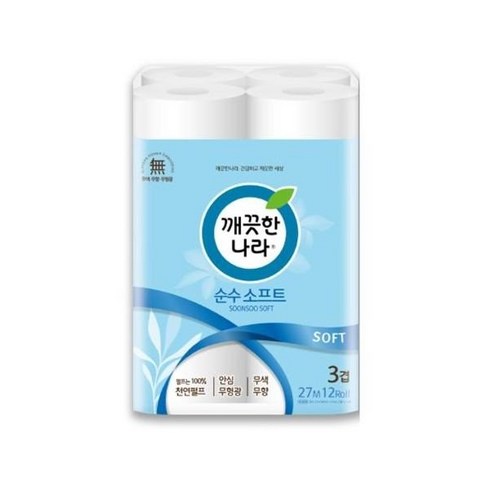 깨끗한나라 순수 소프트 화장지(소용량) 3겹 27m * 12롤 * 1pack