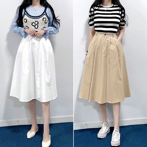 매일리룩 코튼 플레어 밴딩 롱 스커트