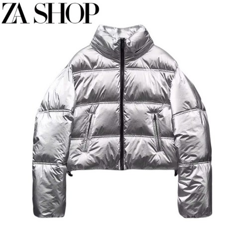 ZARA 자라패딩 메탈 여성 유광 실버 숏 푸퍼 패딩 점퍼