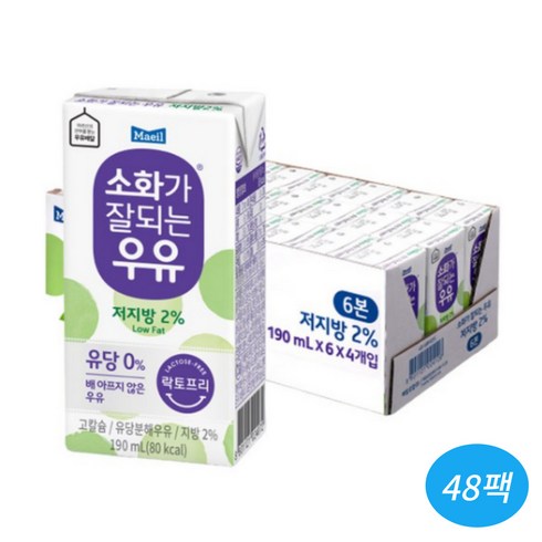 매일유업 소화가 잘되는 우유 저지방, 190ml, 48개