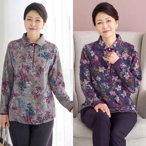 2023년 가성비 최고 어머니옷 - [엄마옷 로즈맘] 능소화반오픈기모티셔츠/겨울 50대60대 생신선물 겨울옷 엄마티셔츠 할머니옷