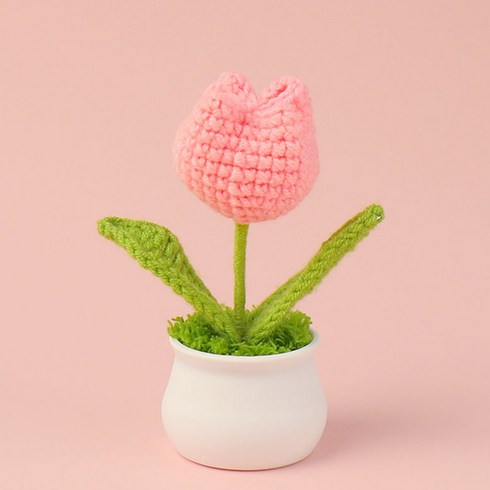 HMJ009 손뜨개 튤립 꽃 화분 장식 인테리어 소품 홈데코 집들이 선물 플라워, 1개, 핑크