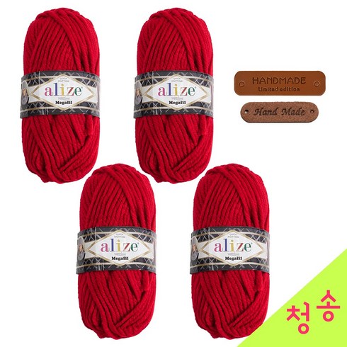 청송뜨개실 알리제 메가필 뜨개실 (4볼) 목도리 메가필실 손뜨개실 털실, 1팩, 56.빨강