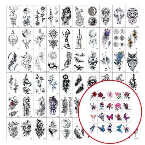 팀메이커 타투스티커 60종+20종 반영구 문신 리얼 3D, 혼합색상, 1세트