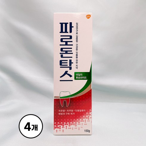 파로돈탁스 데일리 후로라이드 치약, 150g, 4개