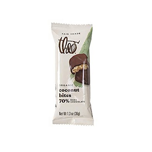 Theo Chocolate Organic Dark Chocolate Coconut Candy Bites 70% Cacao 12 Pack | Vegan Candy Fair Trade, 1개