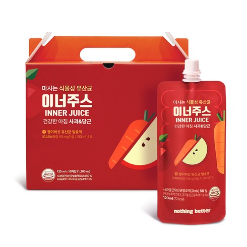 낫띵베럴 마시는 식물성 유산균 이너주스 사과당근 10p, 120ml, 10개