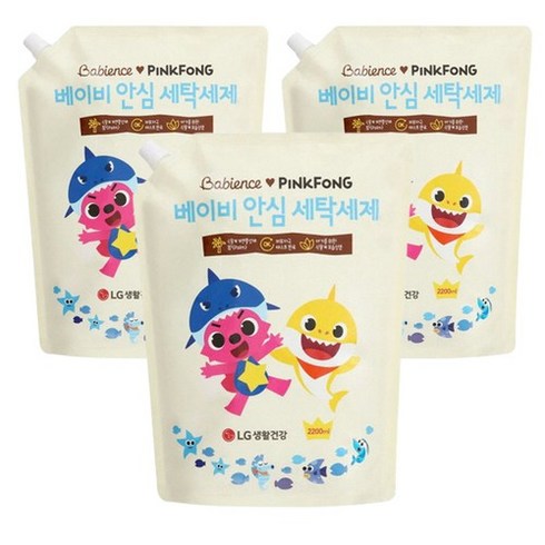 베비언스 핑크퐁 베이비 안심 세탁세제 리필형 2200ml 3개